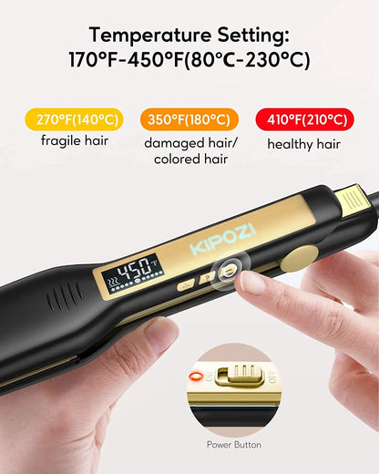 Piastra per capelli professionale KIPOZI in ferro piatto al titanio con display LCD digitale Ferro arricciacapelli a riscaldamento istantaneo a doppia tensione