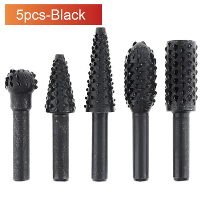Set Da 5 Raspe Rotative Per Intaglio Del Legno Frese Per Trapano In Acciaio Ad Alto Tenore Falegnameria Utensili Diy