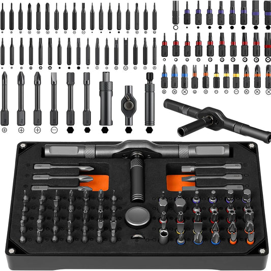 Set Cacciaviti Cricchetto 74 in 1 in Con Maniglia a T Portatile per Riparazioni Fai da Te Mobili Computer Biciclette