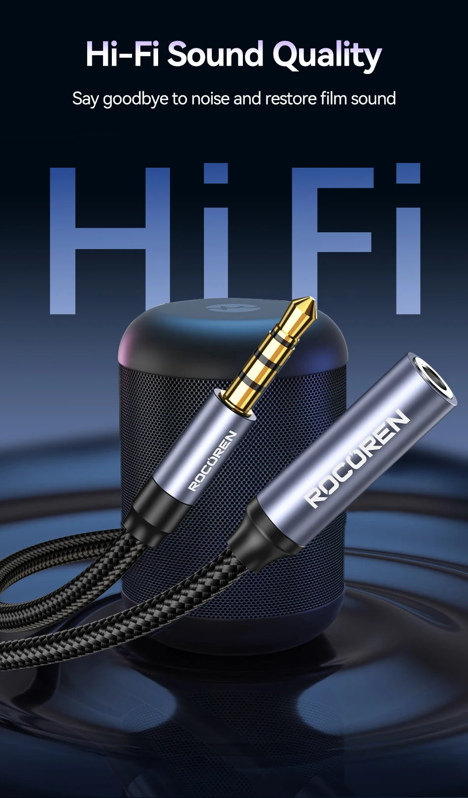 Rocoren Cavo AUX Jack da 3,5 mm Maschio a Femmina Estensione audio Convertitore cavo per altoparlante per cuffie per telefoni Laptop Tablet adattatore