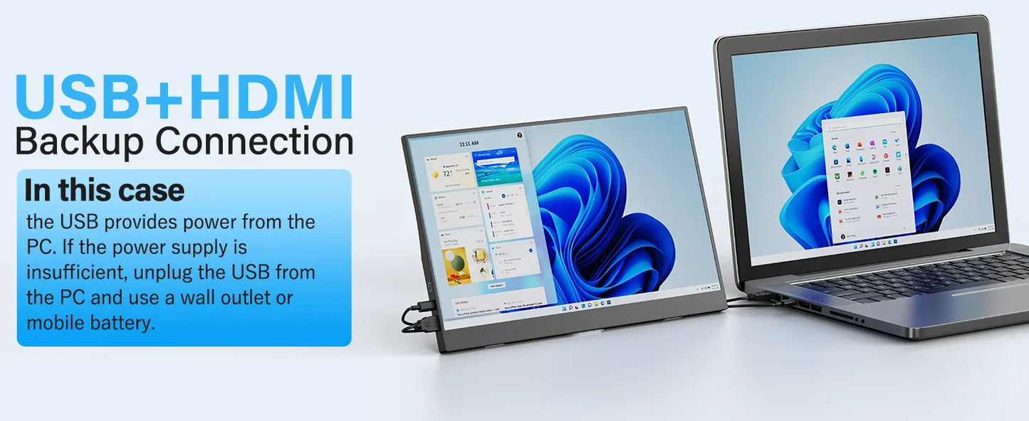 Monitor Portatile 15,6 Pollici FHD IPS 1920x1080 con USB C e Mini HDMI, Vesa, Display Esterno