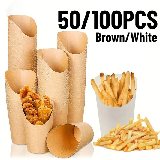 Tazze Per Patatine Fritte In Carta Kraft Naturale 50 100 Pezzi Per Snack Catering