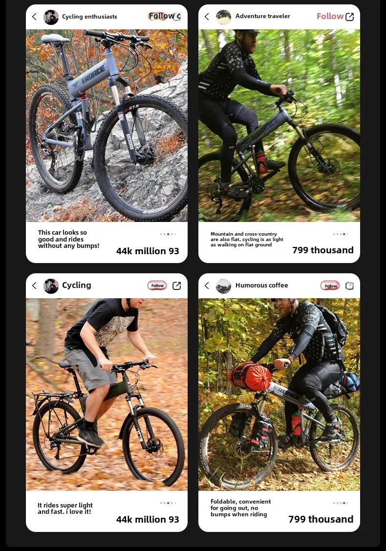 Bici Pieghevole Da Montagna Ultra Leggera Per Adulti Telaio Alluminio 18 Velocità Freno Disco Shimano