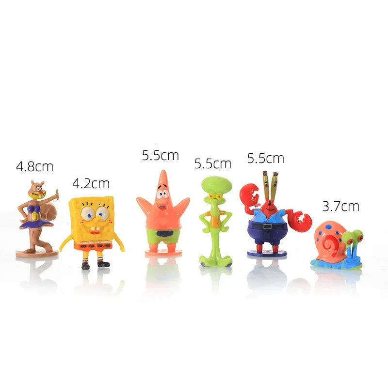 Set di Action Figure di Spongebob, Mini Bambole Cartoon, Decorazioni per Acquario, Accessori per Paesaggistica, Regali di Compleanno