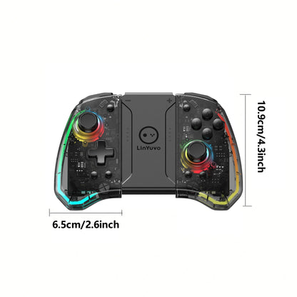 LinYuvo KS40 Gamepad wireless trasparente per Switch/OLED con LED a 8 colori, funzione Turbo. Joystick controller per Switch Lite