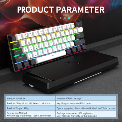 Tastiera meccanica da gioco cablata al 60% Mini layout ultra compatto retroilluminato RGB per giocatori PC/Mac e tipisti Design facile da viaggio