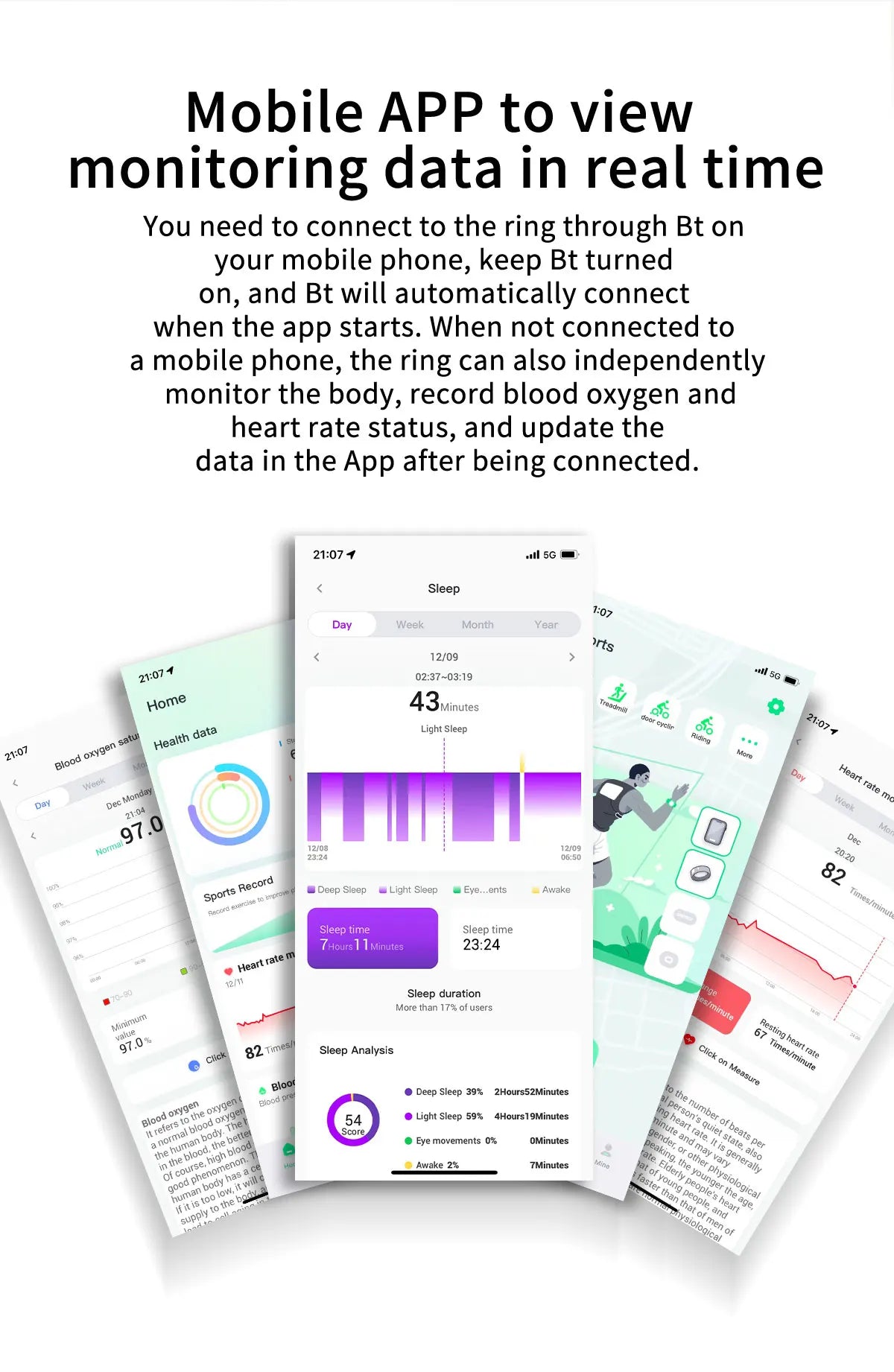 Anello Fitness Intelligente Per Huawei Xiaomi Tracciamento Attività Sonno Bluetooth Adatto iOS Android