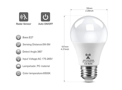 Lampadina Led E27 Con Sensore Di Movimento 220V Attivazione Automatica Luce Notturna Per Scale E Garage