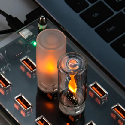 Candela LED USB Tremolante In Vetro Satinato, Luce Notturna Decorativa Per Casa Auto