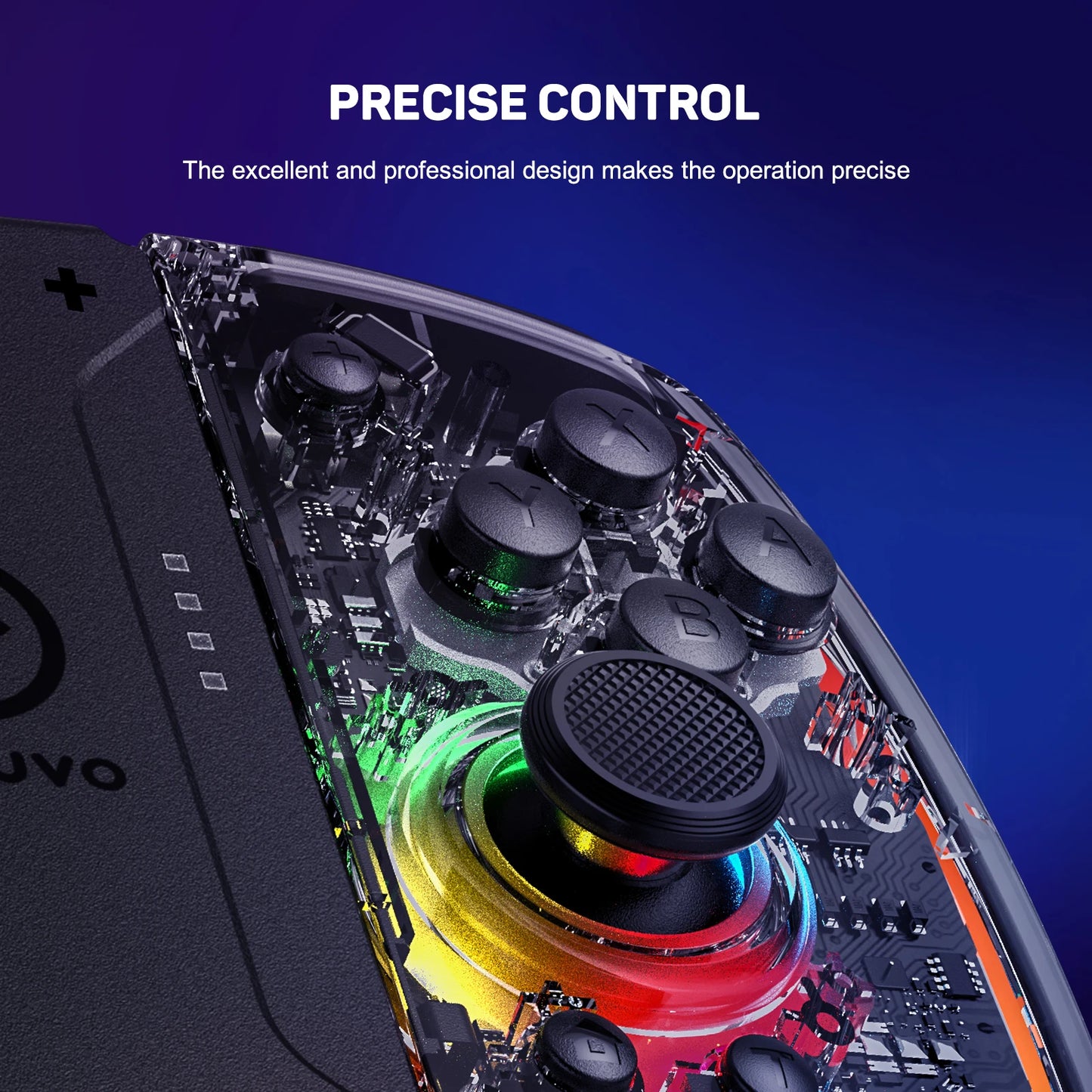 LinYuvo KS40 Gamepad wireless trasparente per Switch/OLED con LED a 8 colori, funzione Turbo. Joystick controller per Switch Lite