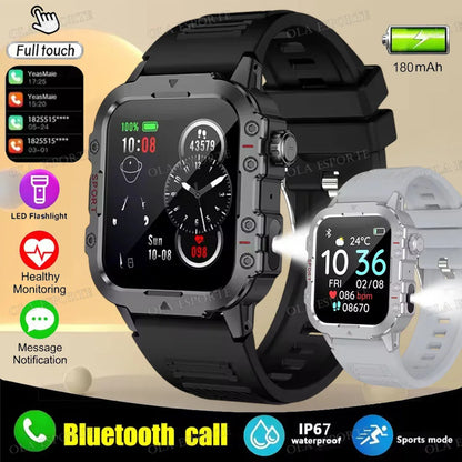 2025 Nuova Torcia Elettrica Militare Astuto Della Vigilanza Degli Uomini IP68 5ATM Sport All'aria Aperta Fitness Tracker Monitor di Salute 1.44 Pollici BT Chiamata Smartwatch
