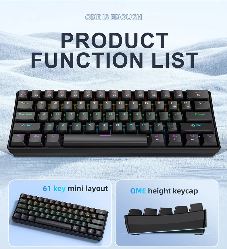 Tastiera Meccanica Portatile A 61 Tasti Cablata Con RGB Phantom Risposta Gaming Design Ergonomico Per Ufficio E Giochi