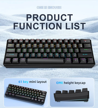 Tastiera Meccanica Portatile A 61 Tasti Cablata Con RGB Phantom Risposta Gaming Design Ergonomico Per Ufficio E Giochi