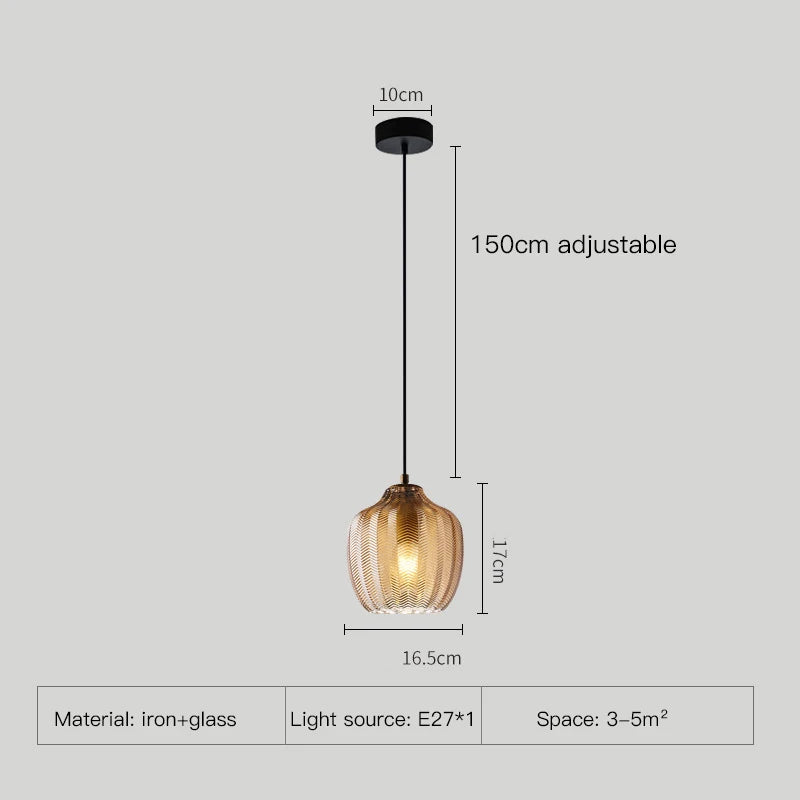 Lampada a Sospensione Moderna Nordico Led in Vetro Ambrato