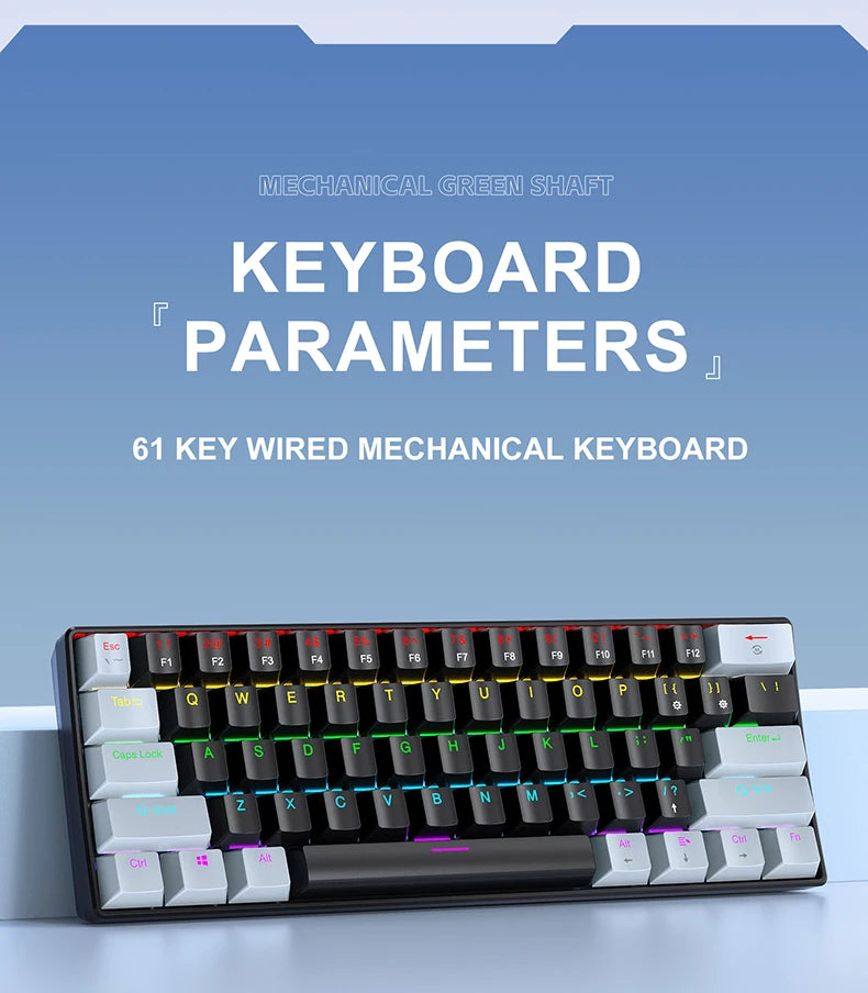 Tastiera Meccanica Portatile A 61 Tasti Cablata Con RGB Phantom Risposta Gaming Design Ergonomico Per Ufficio E Giochi
