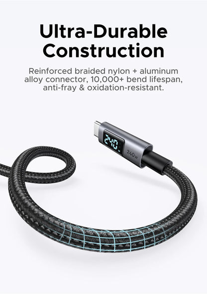 Cavo USB-C PD3.1 240W Ricarica Veloce e Trasferimento Dati, Corpo in Alluminio Nylon Intrecciato