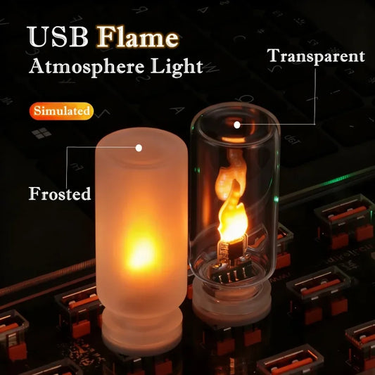 Candela LED USB Tremolante In Vetro Satinato, Luce Notturna Decorativa Per Casa Auto