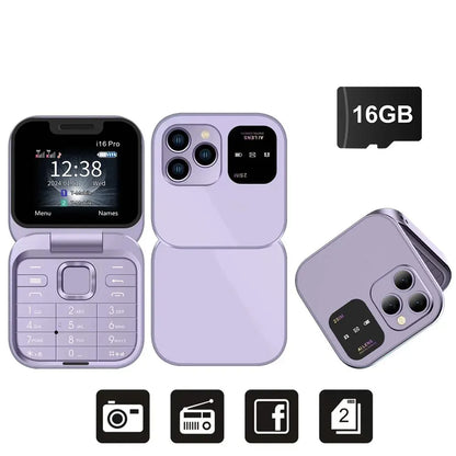 Telefono Cellulare Flip 2G Doppia SIM 1,77 Pollici Batteria 1000 mAh Lettore Video FM Jack Da 3,5 Mm