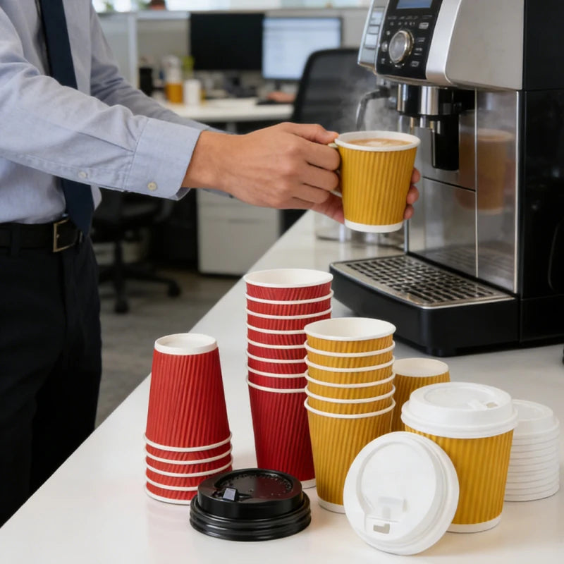 30 Tazze Da Caffè Monouso Da 8 Oz A Doppia Parete In Cartone Ondulato Con Coperchio