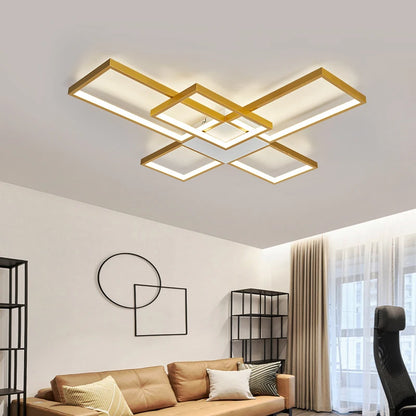 Plafoniera LED Moderna Dimmerabile Per Soggiorno E Camera Da Letto Finitura Nera O Dorata Illuminazione 2000 lm