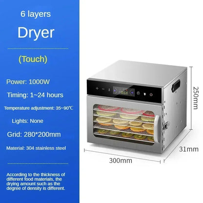 Essiccatore Alimentare a Strati con Pannello Touch Controllo Temperatura e 6/8/12/18 Ripiani in Acciaio Inossidabile