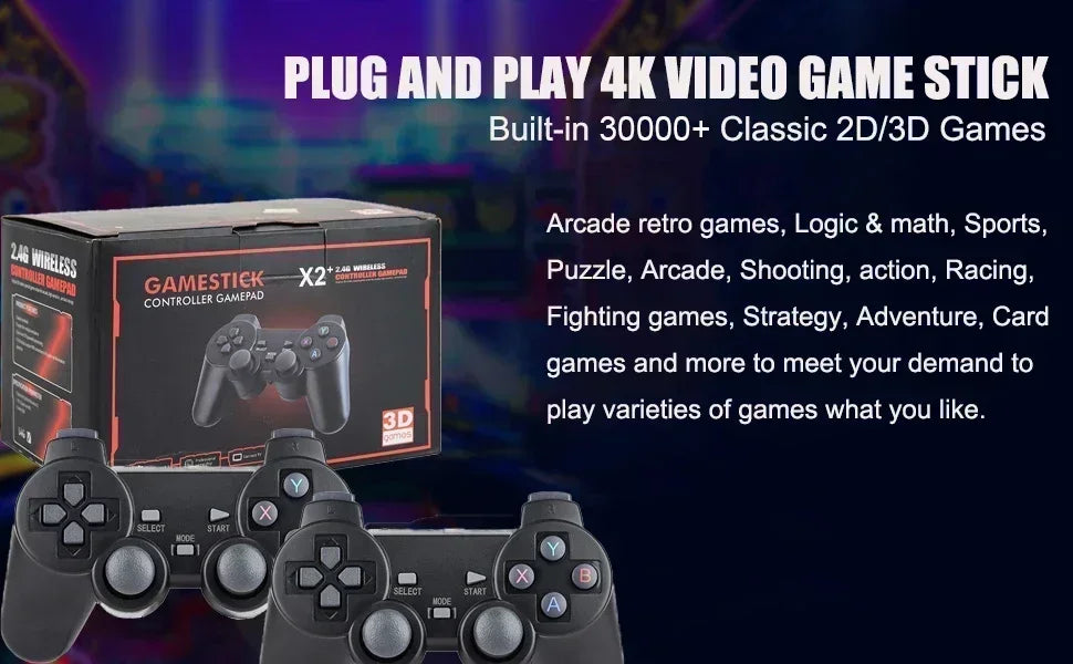 X2 Plus Game Stick 4K HD 2.4G Retro Console per videogiochi Controller wireless TV 50 Emulatore per giochi PS1/N64/DC 128G