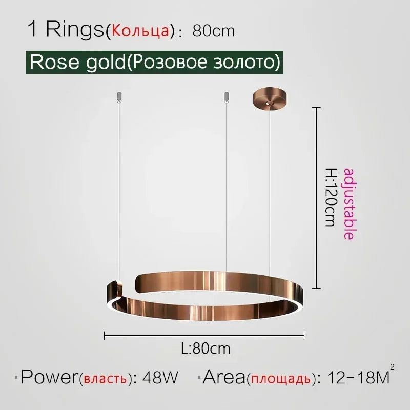 Lampada LED Circolare Sospesa Moderna Oro Rosa Bianco Nero Per Soggiorno E Sala Da Pranzo