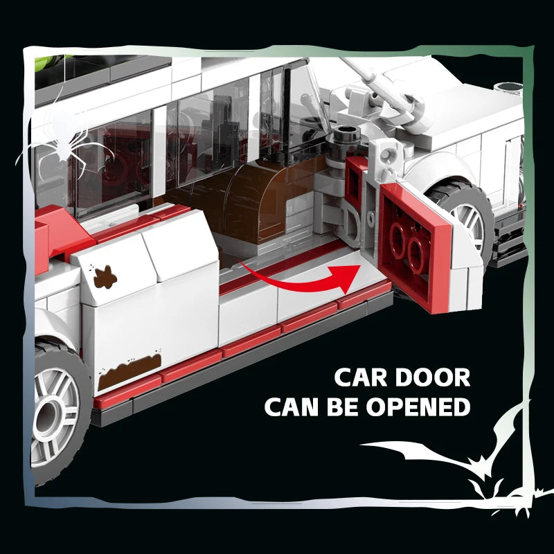 Mini Auto da Corsa Fantasma in Blocchi da Costruzione, 562 Pezzi, Modello MOC, Mattoncini per Auto, Giocattolo Fai-da-Te per Bambini e Adulti, Regalo di Halloween, Natale, Compleanno
