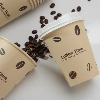 Bicchieri di Carta Usa e Getta con Coperchio 12 oz in Polpa di Bamboo per Bevande Calde o Freddo Ufficio e Casa