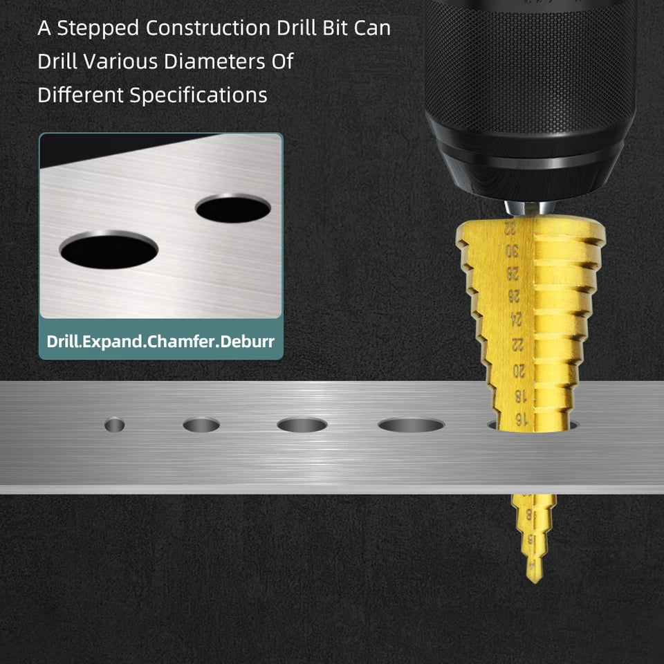 Set Punte Gradino Titanio HSS 4-12, 4-20, 4-32 Mm Per Metallo E Legno Utensili Da Trapano Di Precisione