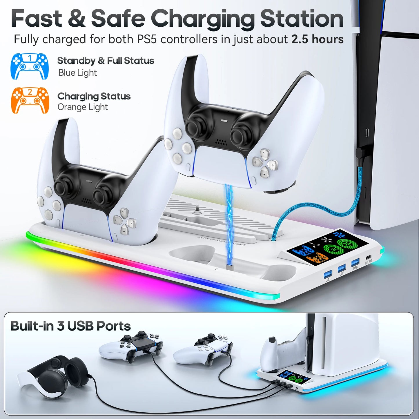 Supporto PS5 Con Ventola Raffreddamento RGB E Base Stabile Per Console Slim E Pro