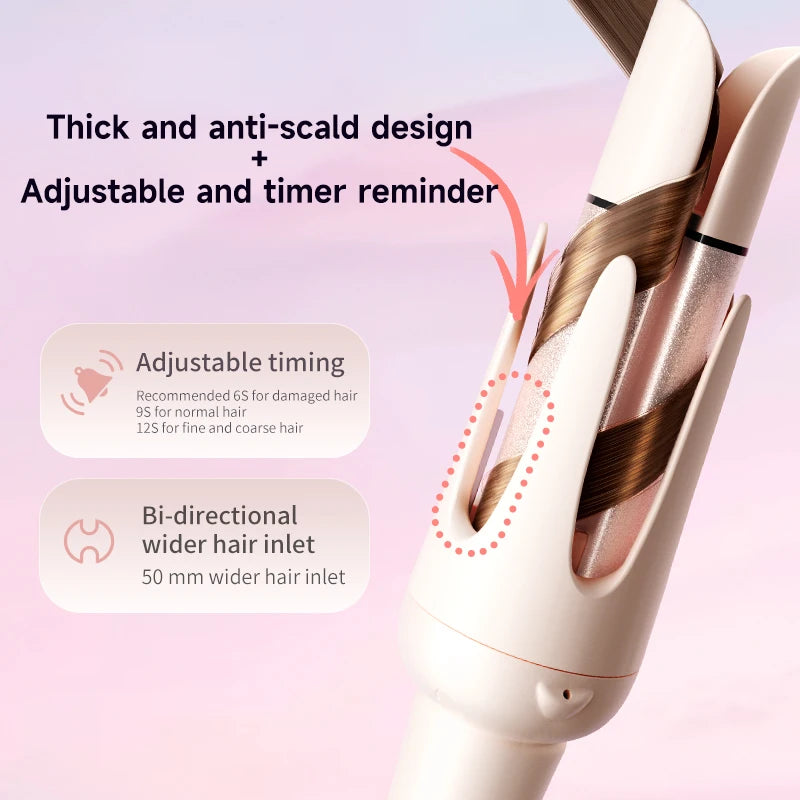 Ferro arricciacapelli automatico professionale Bigodino per capelli rotante a 3 velocità Bacchetta per styling riscaldata in ceramica con strumenti per lo styling per la cura dei capelli agli ioni negativi
