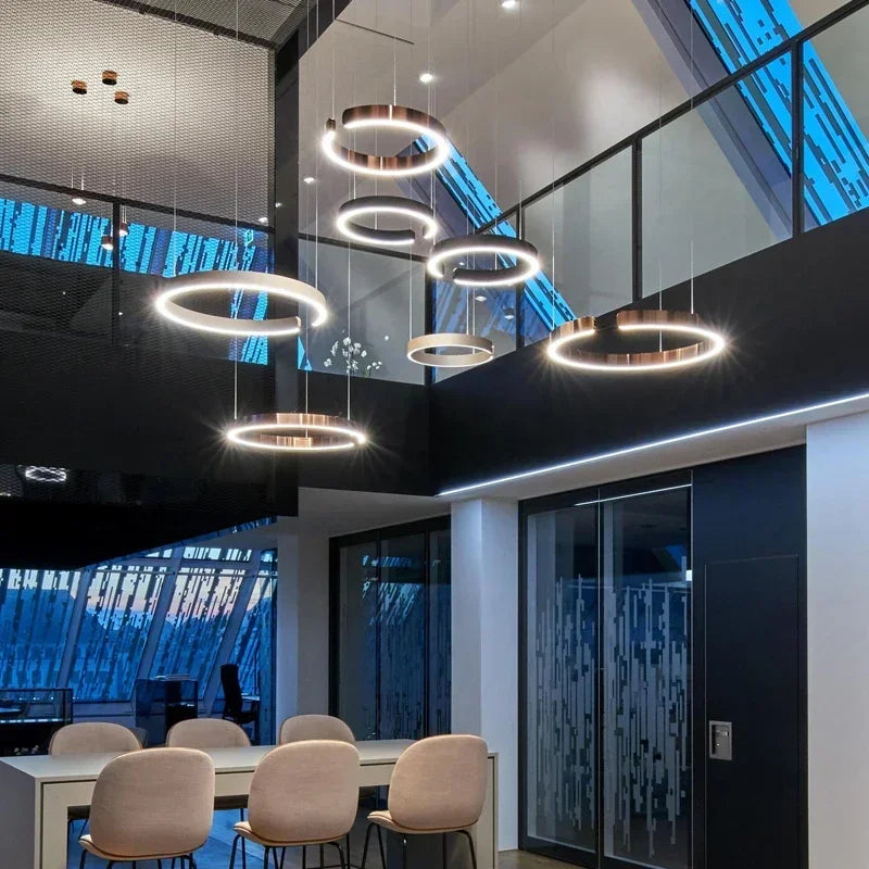 Lampada LED Circolare Sospesa Moderna Oro Rosa Bianco Nero Per Soggiorno E Sala Da Pranzo