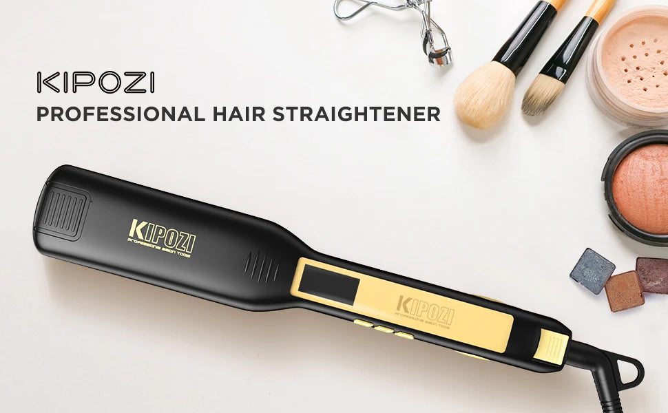 Piastra per capelli professionale KIPOZI in ferro piatto al titanio con display LCD digitale Ferro arricciacapelli a riscaldamento istantaneo a doppia tensione