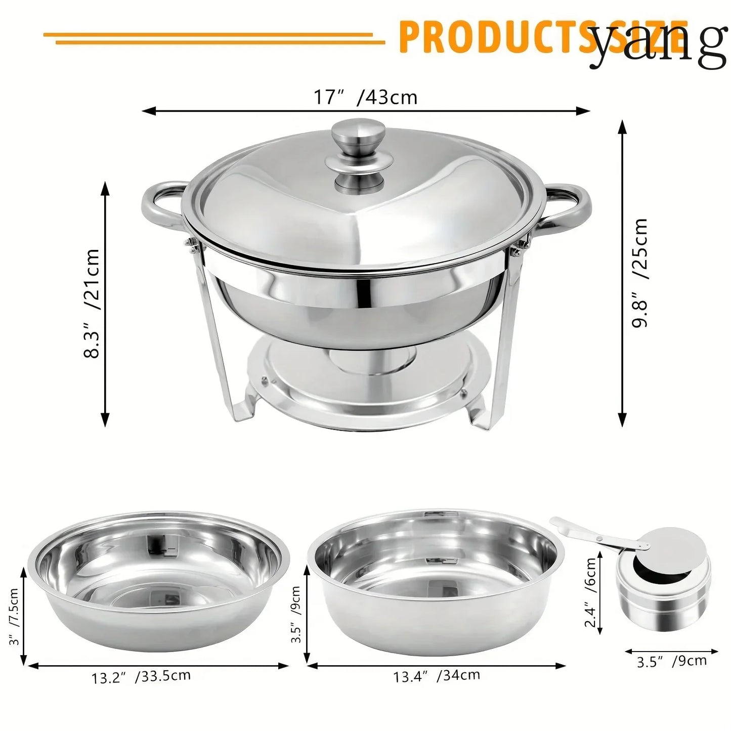 Set Da 6 Scaldavivande Rotondi In Acciaio Inossidabile 5 Litri Con Vassoi Per Cibo E Bevande Per Buffet
