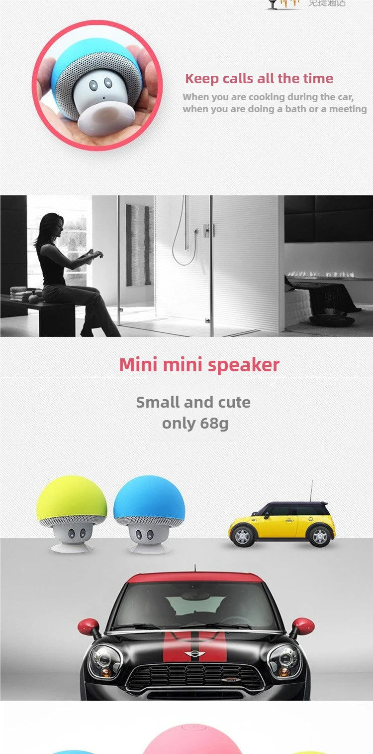 Mini Altoparlante Bluetooth Rosa Portatile Con Design Funghetto E Supporto Ventosa Per Telefono E PC