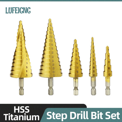Set Punte Gradino Titanio HSS 4-12, 4-20, 4-32 Mm Per Metallo E Legno Utensili Da Trapano Di Precisione