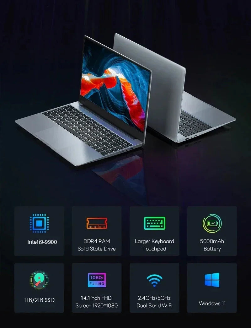 Leno 14.1 Pollici Laptop Gaming Con Processore Core I9-9900 32GB 2TB SSD Windows 11 Risoluzione 1920x1080