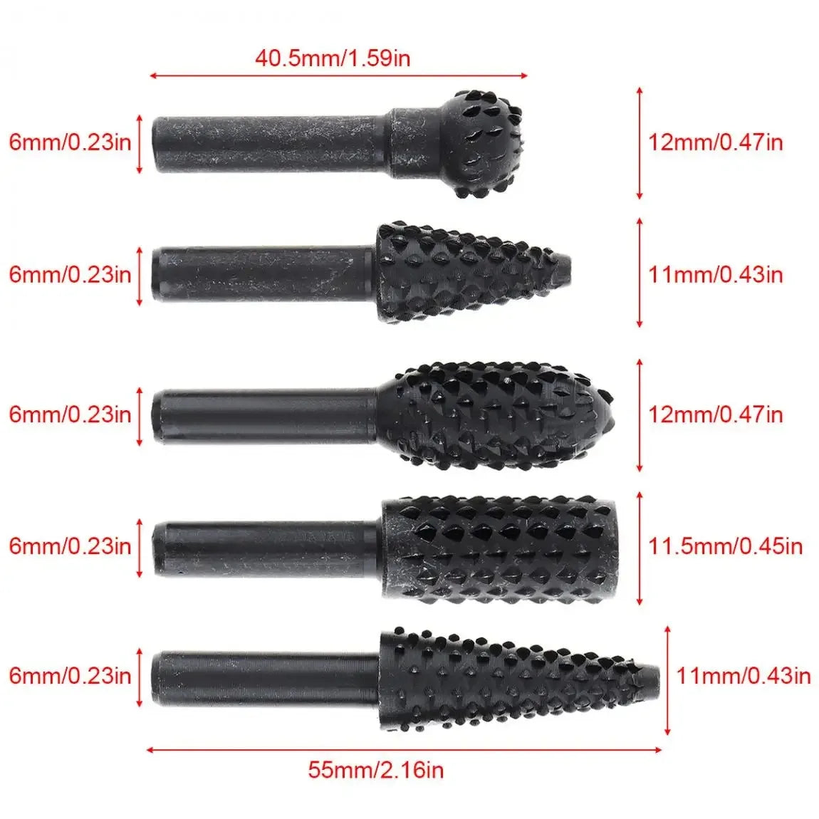 Set Da 5 Raspe Rotative Per Intaglio Del Legno Frese Per Trapano In Acciaio Ad Alto Tenore Falegnameria Utensili Diy