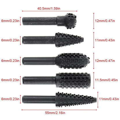 Set Da 5 Raspe Rotative Per Intaglio Del Legno Frese Per Trapano In Acciaio Ad Alto Tenore Falegnameria Utensili Diy