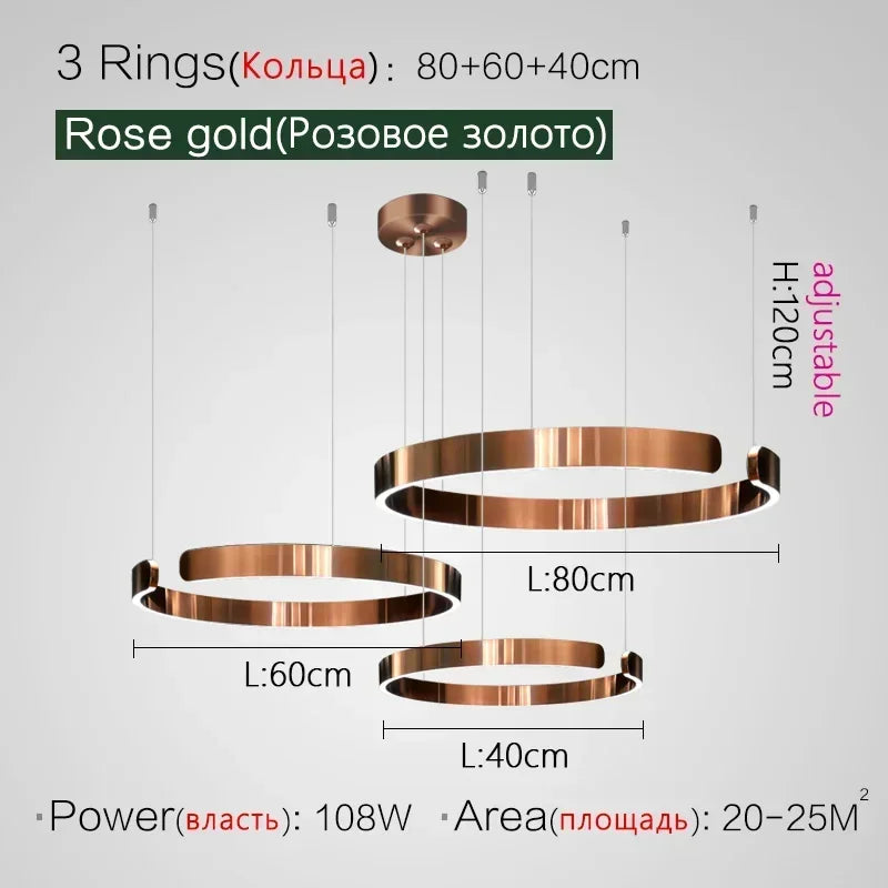 Lampada LED Circolare Sospesa Moderna Oro Rosa Bianco Nero Per Soggiorno E Sala Da Pranzo