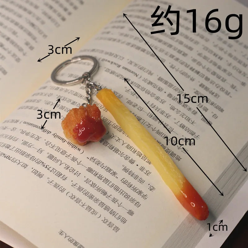Portachiavi con patatine fritte di pollo fritto, pepite di pollo fritto, cibo simulato, modello giocattolo, portachiavi, borsa per telefono per auto, ciondolo, ornamento regalo
