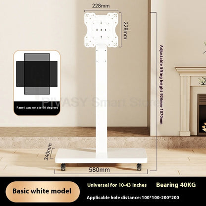 Supporto TV mobile universale con ruote 10 - 43 pollici Compatibilità 90 °   Carrello con rotelle regolabile in altezza con rotazione per lo streaming live