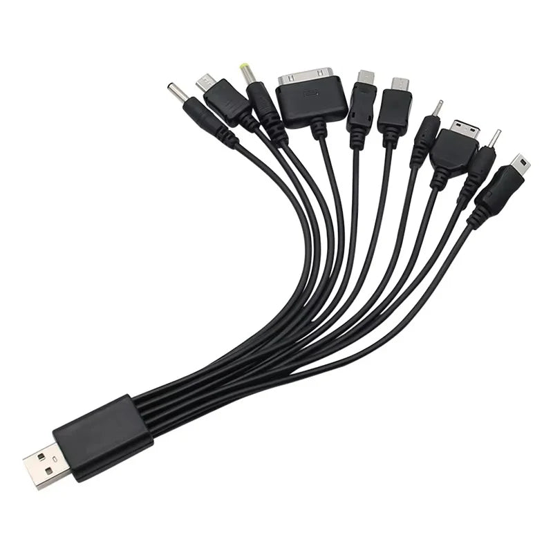 Cavo USB 10 in 1 con porte multiple, cavo di ricarica universale per telefono, cavo di ricarica per iPhone, Nokia, Sony, iPod.