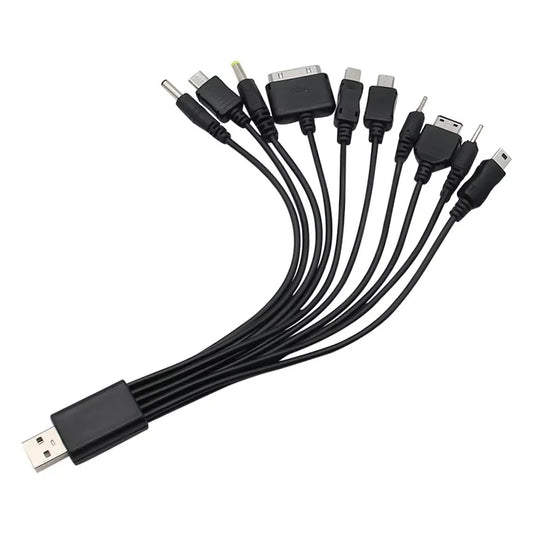 Cavo USB 10 in 1 con porte multiple, cavo di ricarica universale per telefono, cavo di ricarica per iPhone, Nokia, Sony, iPod.