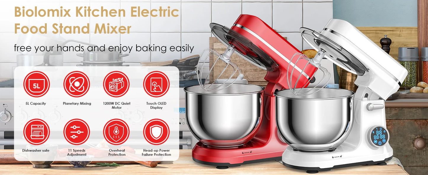 Robot Da Cucina Biolomix BM601 Con Ciotola In Acciaio Da 6 L, 1200 W, 6 Velocità, Testa Inclinabile