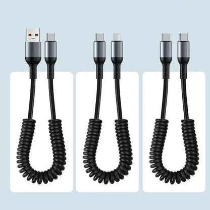 Cavo USB C a USB C 6A Retrattile a Molla per Ricarica Rapida da 25cm a 1M, Cavo Dati per Auto Compatibile con iPhone 16, Samsung, Xiaomi, Huawei