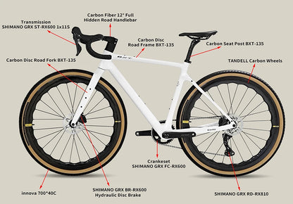 Bici Gravel In Fibra Di Carbonio 700C GRX 600 11 Velocità Con Ruote E Forcella In Carbonio