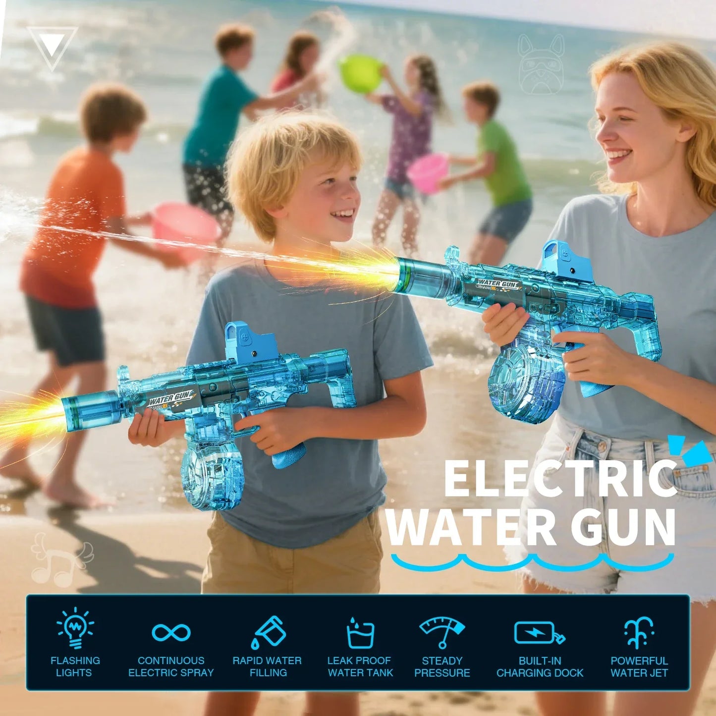 Pistola Ad Acqua Elettrica Con Sensore Automatico E Luci Giocattolo Estivo Per Bambini Sulla Spiaggia
