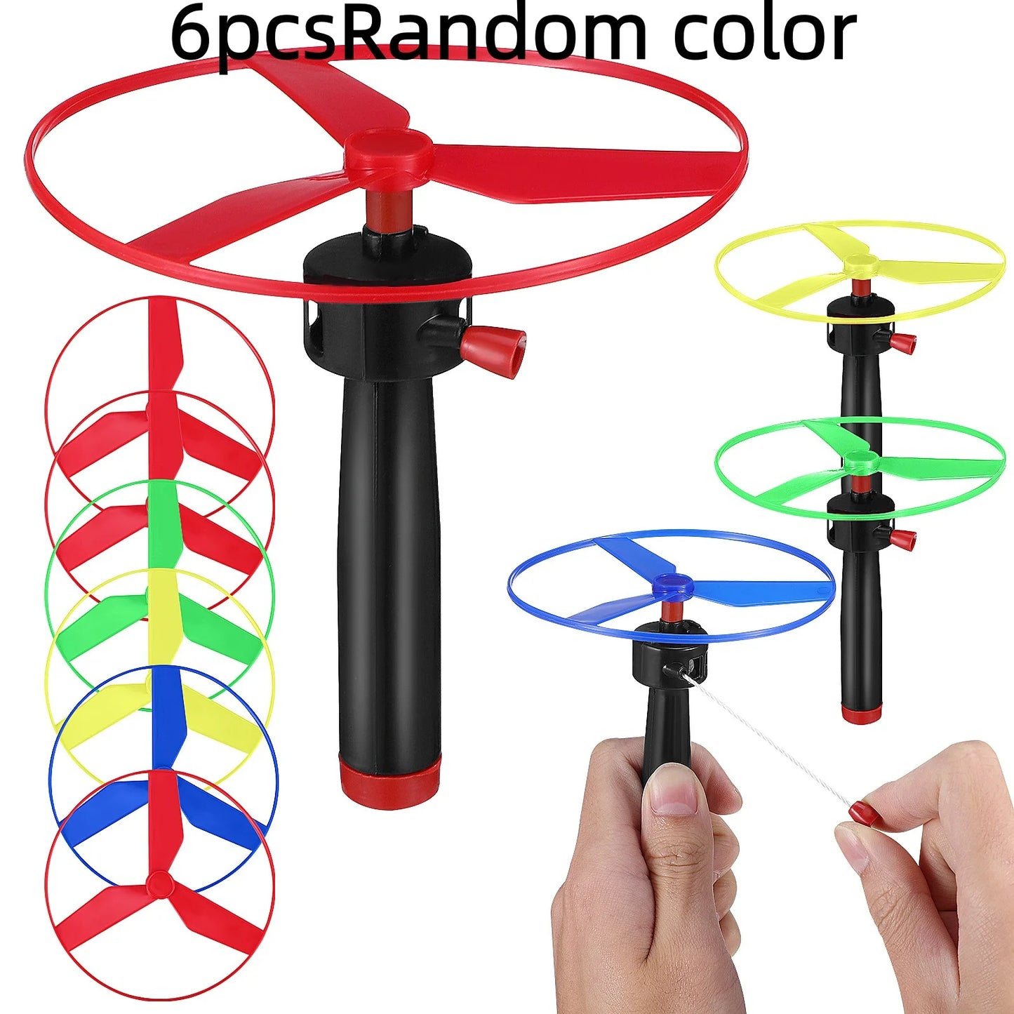 6 pezzi per bambini tirare la corda giocattolo volante elica elicottero giocattoli per bambini all'aperto gioco divertente sport volare Spin Top giocattoli per lo sviluppo dei bambini